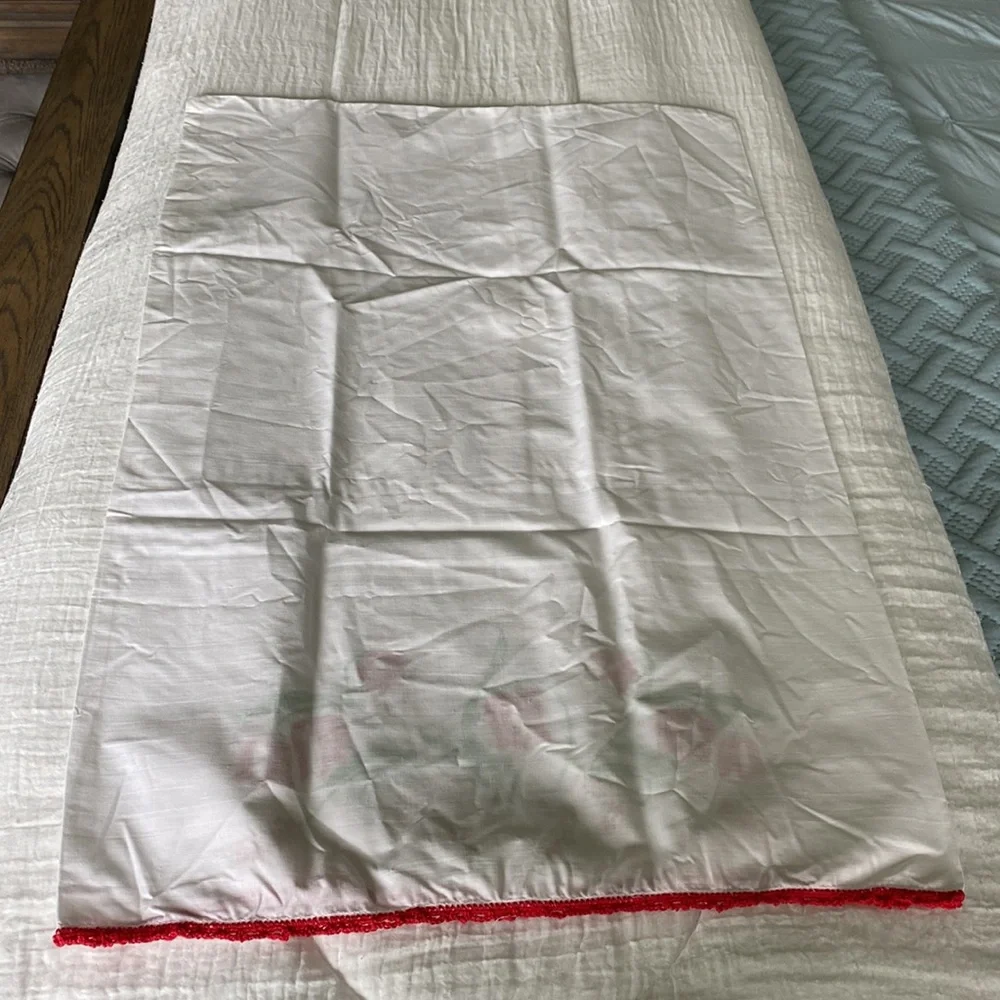 Vintage Pair Of Red Tulips Painted Pillowcases!